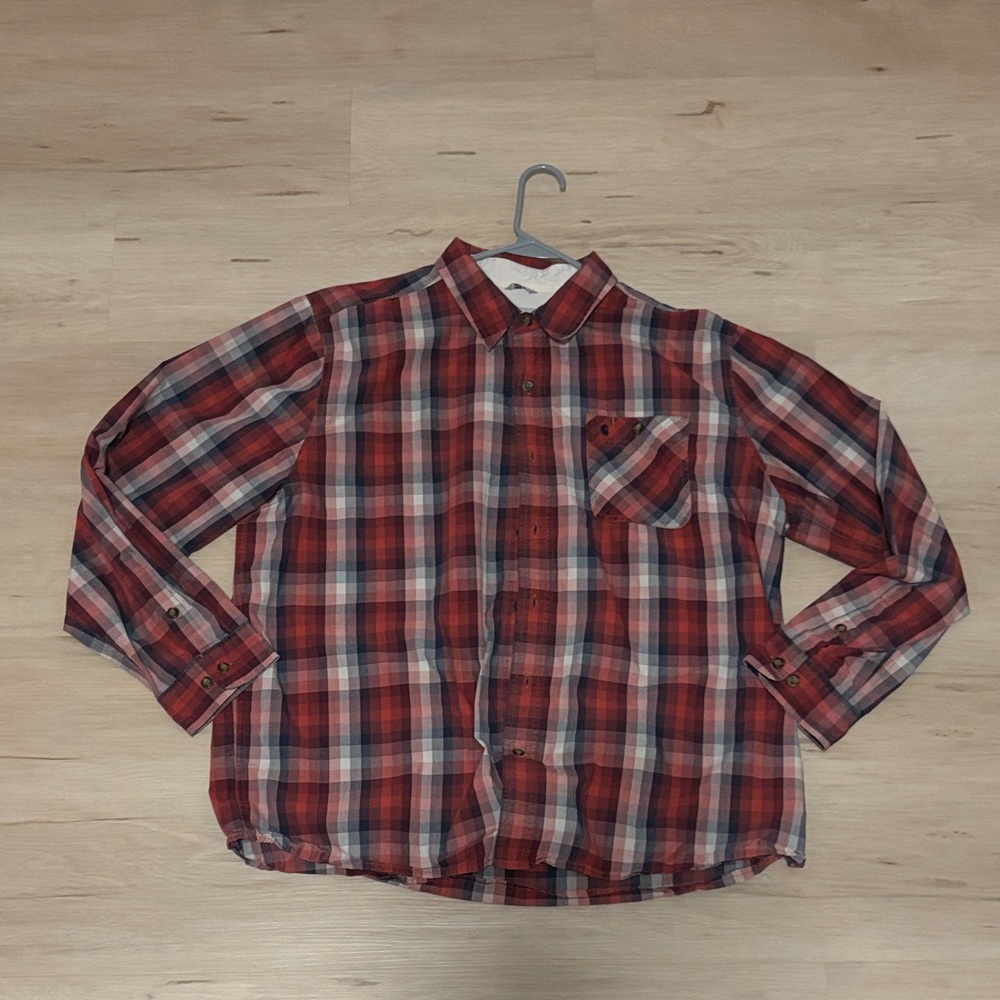 Carhartt Men's Red and Black Plaid Button Down Shirt